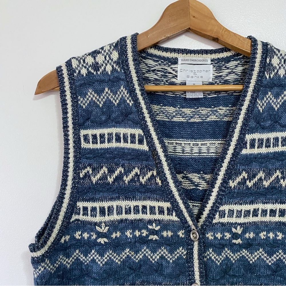 Christopher & Banks Hand Embroidered Ramie Cotton Sweater Vest